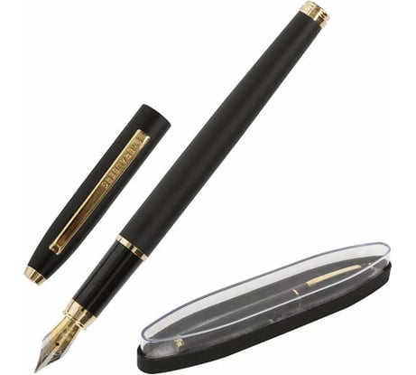Подарочная перьевая ручка BRAUBERG Brioso синяя, черный корпус с золотистыми деталями, линия 0.25 мм 143467