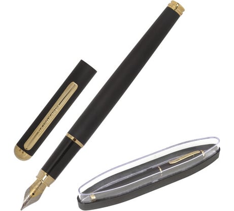 Подарочная перьевая ручка BRAUBERG Maestro синяя, черный корпус с золотистыми деталями, линия 0.25 мм 143471
