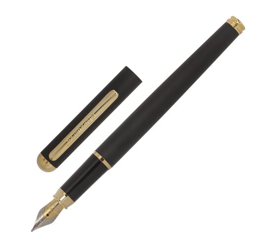 Подарочная перьевая ручка BRAUBERG Maestro синяя, черный корпус с золотистыми деталями, линия 0.25 мм 143471