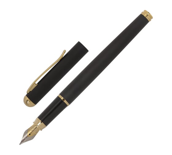 Подарочная перьевая ручка BRAUBERG Maestro синяя, черный корпус с золотистыми деталями, линия 0.25 мм 143471