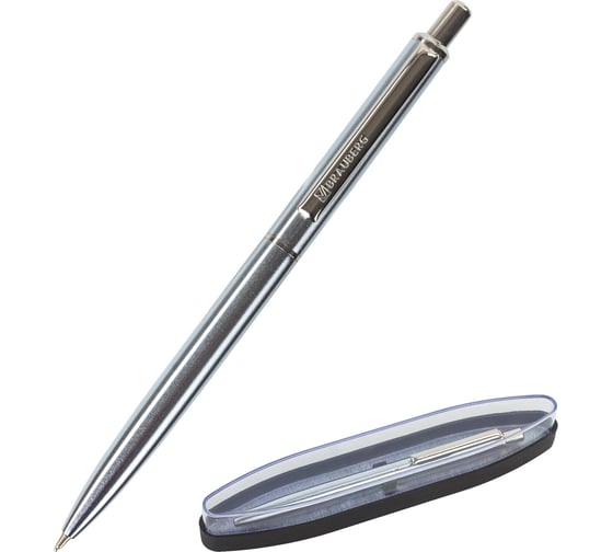 Подарочная шариковая ручка BRAUBERG Larghetto синяя, серебристый корпус с хромом, 0.5 мм 143474