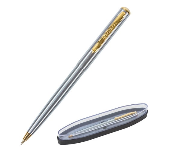 Подарочная шариковая ручка BRAUBERG Maestro синяя, серебристый корпус с золотистым, линия 0.5 мм 143468 1