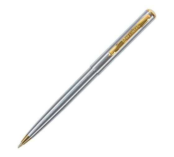 Подарочная шариковая ручка BRAUBERG Maestro синяя, серебристый корпус с золотистым, линия 0.5 мм 143468