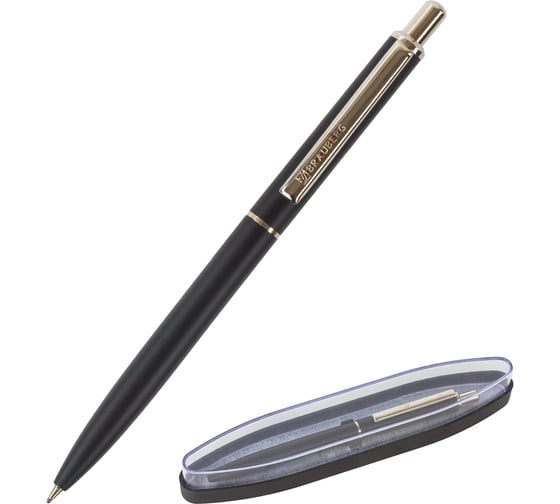 Подарочная шариковая ручка BRAUBERG Larghetto синяя, черный корпус с хромом, линия 0.5 мм 143476