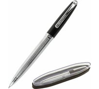 Подарочная шариковая ручка BRAUBERG Sonata синяя, серебристый корпус с черным, линия 0.5 мм 143482