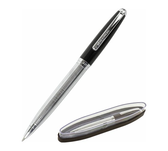 Подарочная шариковая ручка BRAUBERG Sonata синяя, серебристый корпус с черным, линия 0.5 мм 143482