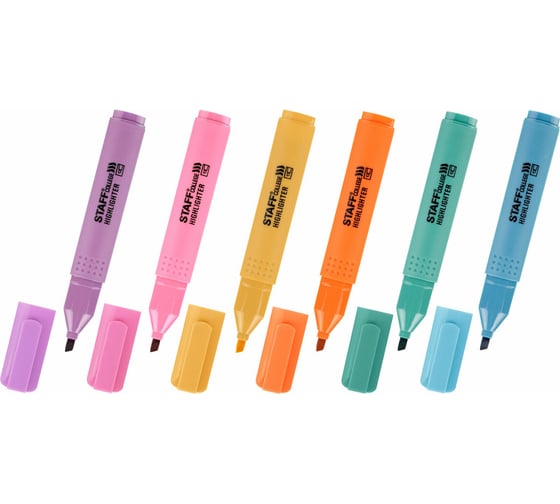 Набор текстовыделителей Staff 6 пастельных цветов, ассорти, College Stick Pastel, линия письма 1-4 мм, скошенный наконечник, 152532