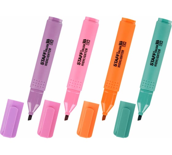 Набор текстовыделителей Staff 4 пастельных цвета, ассорти, College Stick Pastel, линия письма 1-4 мм, скошенный наконечник, 152531