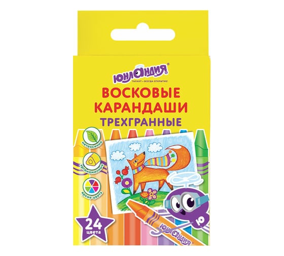 Трехгранные восковые карандаши ЮНЛАНДИЯ Мудрый Лис набор 24 цвета 227291 1