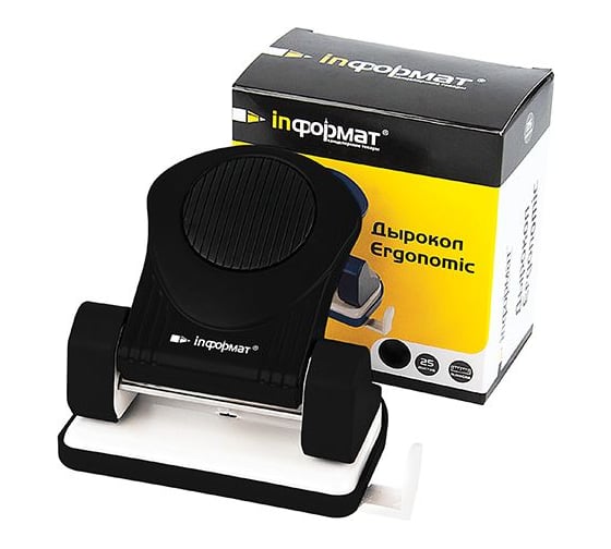 Дырокол INFORMAT ERGONOMICS черный, металл, 25 листов, линейка форматов DEG-25К
