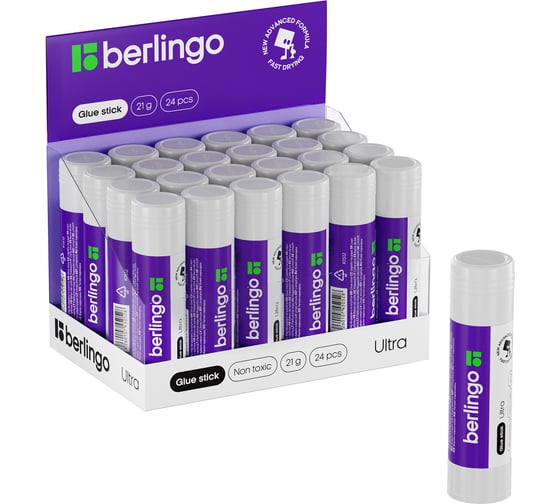 Клей-карандаш Ultra, упаковка из 24 шт., 21г, ПВП Berlingo 104281 1