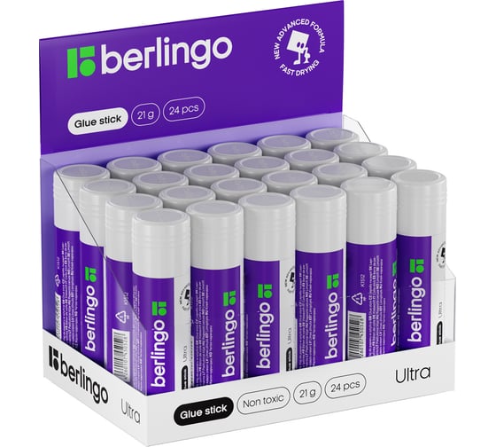 Клей-карандаш Ultra, упаковка из 24 шт., 21г, ПВП Berlingo 104281