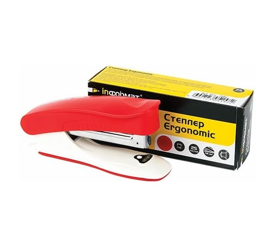 Степлер INFORMAT ERGONOMICS 25 листов, № 10, комбинированный, красный SEG-25Rd