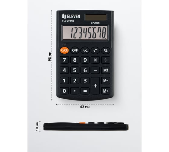Калькулятор карманный Eleven SLD-200NR, 8 разрядов, двойное питание, 62х98х10 мм, черный 339232