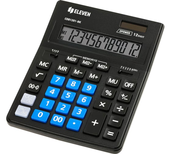 Калькулятор настольный Eleven Business Line CDB1201-BK/BL, 12 разрядов, двойное питание, 155х205х35 мм, черный/синий 365632