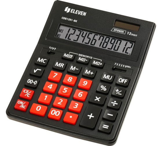 Калькулятор настольный Eleven Business Line CDB1201-BK/RD, 12 разрядов, двойное питание, 155х205х35 мм, черный/красный 365634