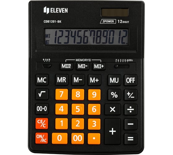 Калькулятор настольный Eleven Business Line CDB1201-BK/OR, 12 разрядов, двойное питание, 155х205х35 мм, черный/оранжевый 365633