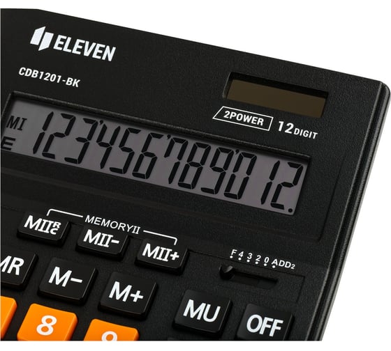 Калькулятор настольный Eleven Business Line CDB1201-BK/OR, 12 разрядов, двойное питание, 155х205х35 мм, черный/оранжевый 365633