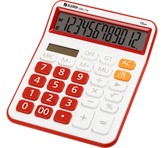 Калькулятор настольный Eleven CDC-110-WH/RD, 12 разрядов, двойное питание, 125х160х28 мм, красно-белый 365657