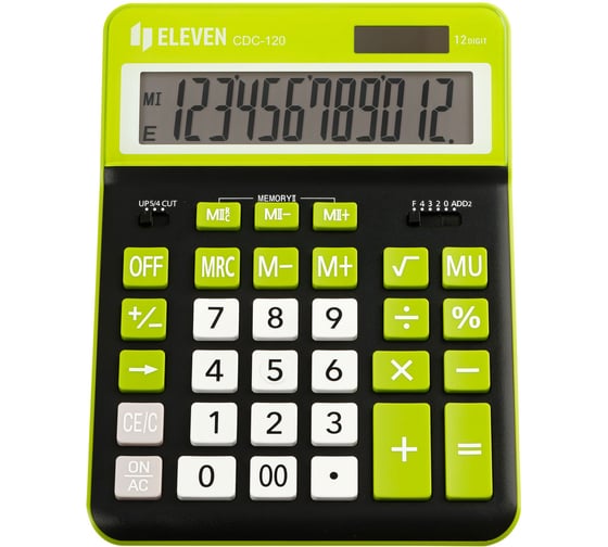Калькулятор настольный Eleven CDC-120-BK/GN, 12 разрядов, двойное питание, 155х206х38 мм, черный/салатовый 365651