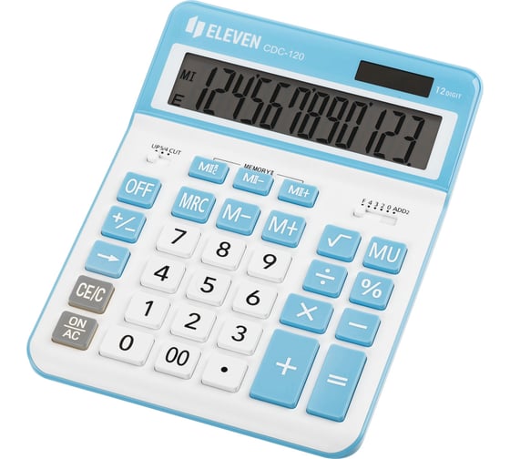 Калькулятор настольный Eleven CDC-120-WH/CY, 12 разрядов, двойное питание, 155х206х38 мм, белый/синий 365646