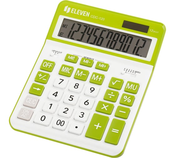 Калькулятор настольный Eleven CDC-120-WH/GN, 12 разрядов, двойное питание, 155х206х38 мм, белый/салатовый 365652