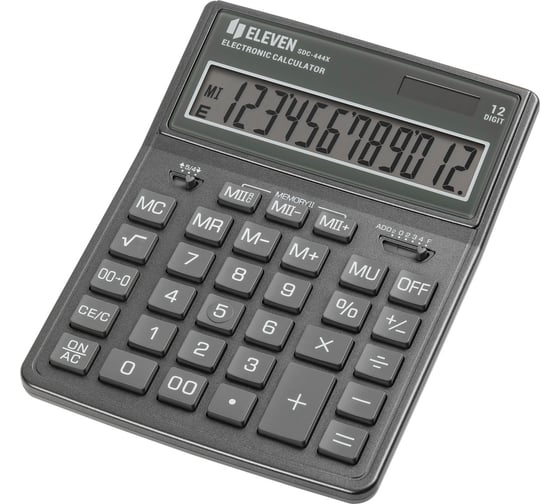 Калькулятор настольный Eleven SDC-444X-GR, 12 разрядов, двойное питание, 155х204х33 мм, cерый 365636