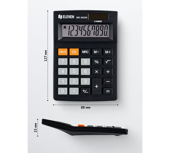 Калькулятор настольный Eleven SDC-022SR, 10 разрядов, двойное питание, 88х127х23 мм, черный 339201
