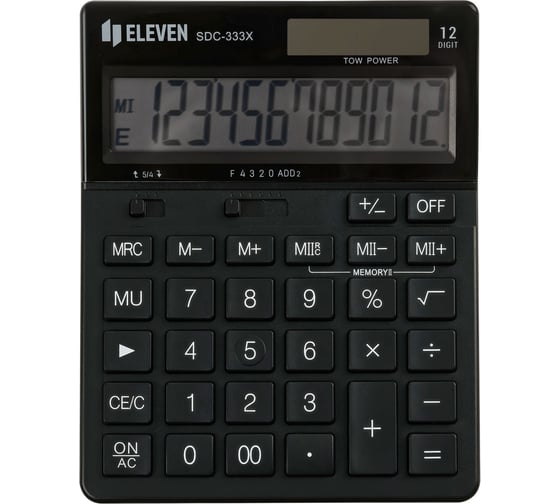 Калькулятор настольный Eleven SDC-333X-BK, 12 разрядов, двойное питание, 125х155х31 мм, черный 365637 1