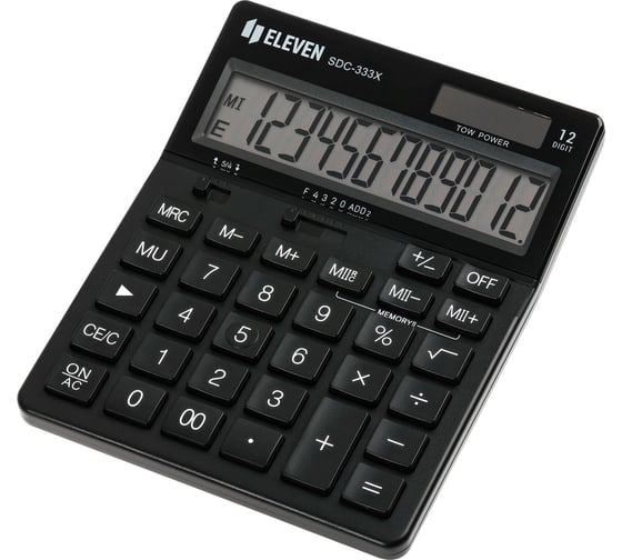 Калькулятор настольный Eleven SDC-333X-BK, 12 разрядов, двойное питание, 125х155х31 мм, черный 365637