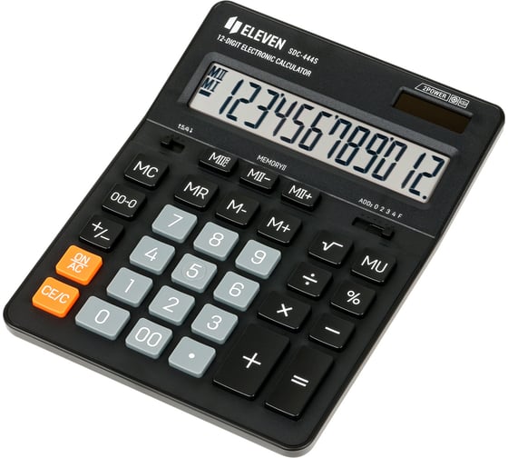 Калькулятор настольный Eleven SDC-444S, 12 разрядов, двойное питание, 155х205х36 мм, черный 339202 1