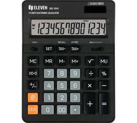 Калькулятор настольный Eleven SDC-554S, 14 разрядов, двойное питание, 155х205х36 мм, черный 339207
