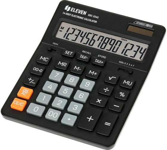 Калькулятор настольный Eleven SDC-554S, 14 разрядов, двойное питание, 155х205х36 мм, черный 339207