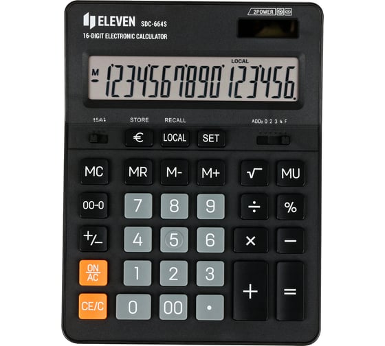 Калькулятор настольный Eleven SDC-664S, 16 разрядов, двойное питание, 155х205х36 мм, черный 339208 1