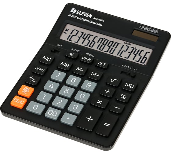 Калькулятор настольный Eleven SDC-664S, 16 разрядов, двойное питание, 155х205х36 мм, черный 339208