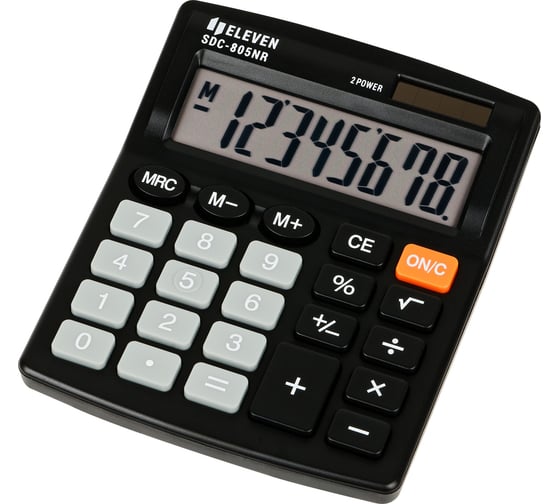 Калькулятор настольный Eleven SDC-805NR, 8 разрядов, двойное питание, 127х105х21 мм, черный 339209