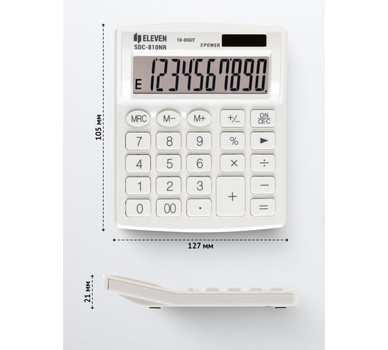 Калькулятор настольный Eleven SDC-810NR-WH, 10 разрядов, двойное питание, 127х105х21 мм, белый 339218
