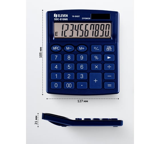 Калькулятор настольный Eleven SDC-810NR-NV, 10 разрядов, двойное питание, 127х105х21 мм, темно-синий 339216