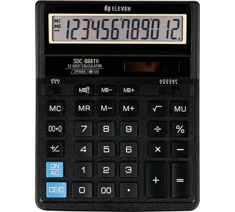 Калькулятор настольный Eleven SDC-888TII, 12 разрядов, двойное питание, 158х203х31 мм, черный 339221
