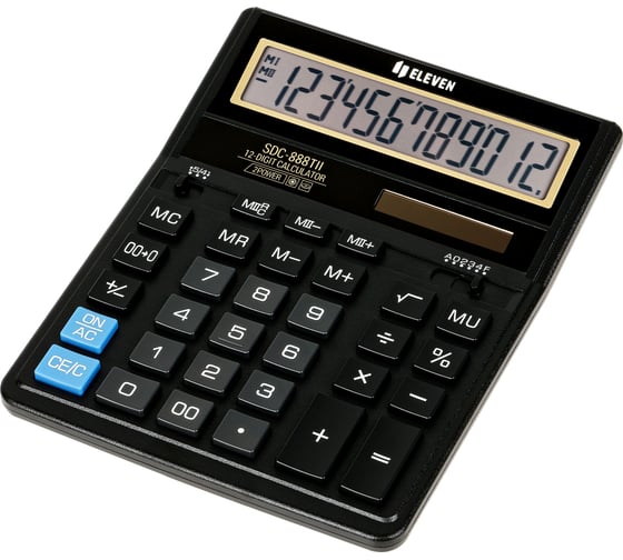 Калькулятор настольный Eleven SDC-888TII, 12 разрядов, двойное питание, 158х203х31 мм, черный 339221