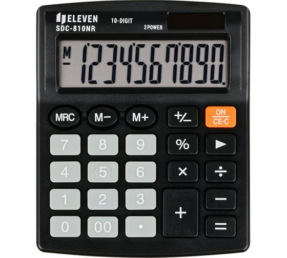 Калькулятор настольный Eleven SDC-810NR, 10 разрядов, двойное питание, 127х105х21 мм, черный 339214