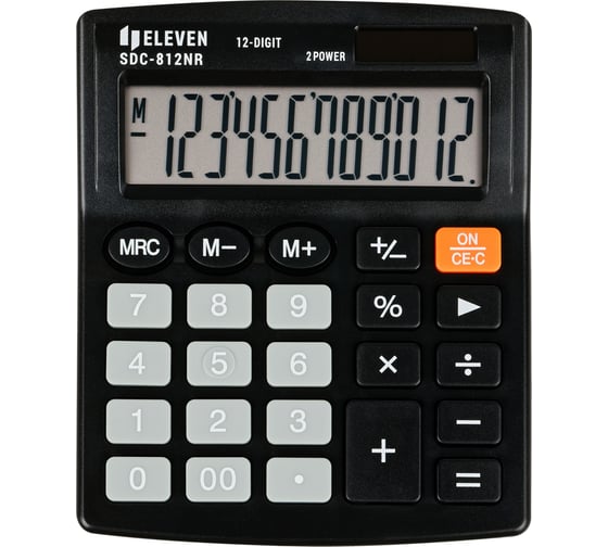 Калькулятор настольный Eleven SDC-812NR, 12 разрядов, двойное питание, 127х105х21 мм, черный 339219