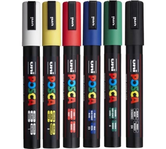 Набор маркеров UNI POSCA PC-3M «Стандартные цвета», в пластиковой упаковке, 6 шт. 196792