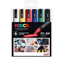 Набор маркеров UNI POSCA PC-5M «Стандартные цвета», в пластиковой упаковке, 6 шт. 196791
