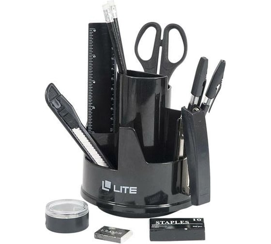 Настольный набор LITE ПРОФИ вращающийся, 14 предметов, черный, пластик DOL02-14/Bk