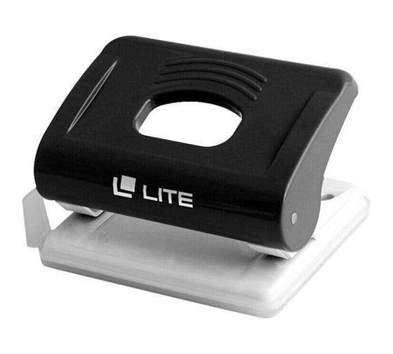 Дырокол LITE 20 листов, 2 отверстия, пластик, черный, линейка форматов DL-20K