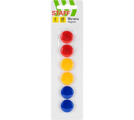 Магниты малого диаметра Staff 20 мм КОМПЛЕКТ 12 упаковок по 6 магнитов цвет АССОРТИ в блистере Basic 236404