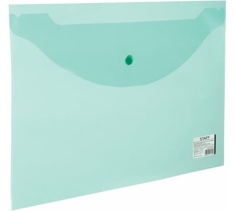 Папка-конверт 25 шт в упаковке Staff с кнопкой  А4 до 100 л прозрачная зеленая 012 мм  225171