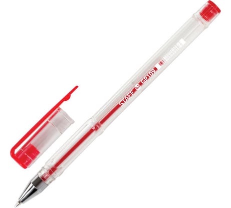 Ручка 50 шт в упаковке Staff гелевая Basic КРАСНАЯ корпус прозрачный хром. детали узел 0,5 мм линия 0,35 мм 142790