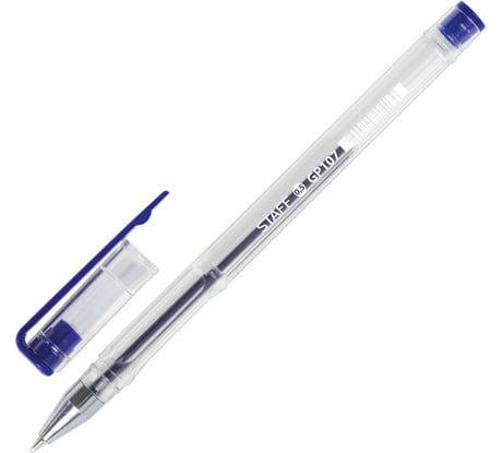 Ручка 50 шт в упаковке Staff гелевая Basic СИНЯЯ корпус прозрачный хром. детали узел 0,5 мм линия 0,35 мм 142788